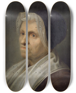 Triptych art skateboard deck of Balthasar Denner Bust Of An Old Woman by Balthasar Denner (1685-1749)