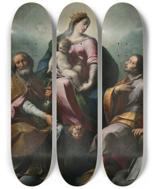 Triptych art skateboard deck of Carlo Francesco Nuvolone Madonna And Child With Saints by Carlo Francesco Nuvolone (1609-1662)