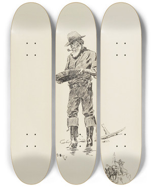 Triptych art skateboard deck of Charles Marion Russell The Prospector by Charles Marion Russell (1864-1926)
