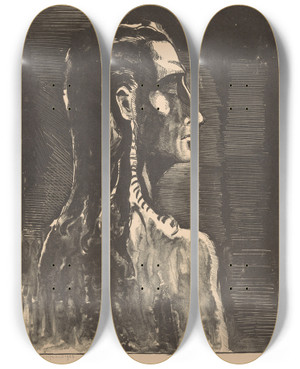 Triptych art skateboard deck of Lodewijk Schelfhout Figuur Met Gesloten Ogen by Lodewijk Schelfhout (1881-1943)