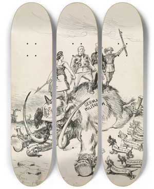 Triptych art skateboard deck of William Allen Rogers A Pretty Good League To Enforce Peace by William Allen Rogers (1854-1931)