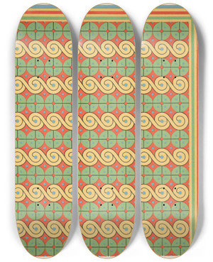 Triptych art skateboard deck of Gustave Jquier 32 Plafond Du Tombeau De Panehasi Drahaboulnegga by Gustave Jequier (1868-1946)