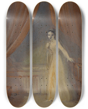 Triptych art skateboard deck of Robert Smirke Juliet About To Take Her Sleeping Draught by Robert Smirke (1752-1845)