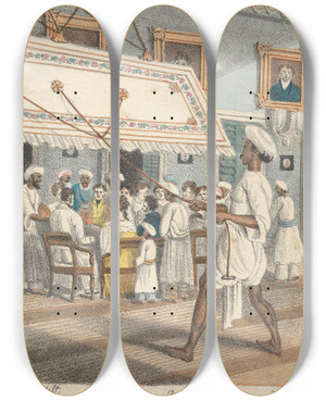 Triptych art skateboard deck of Sir Charles Doyly A Punca Bearer by Sir Charles Doyly (1781-1845)