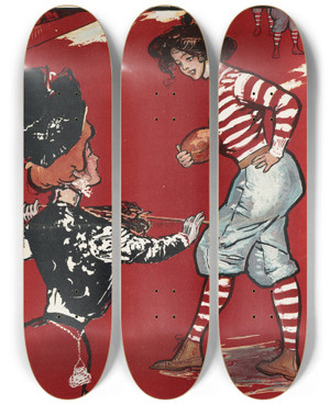 Triptych art skateboard deck of Frank Arthur Nankivell Progress by Frank Arthur Nankivell (1869-1959)
