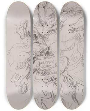 Triptych art skateboard deck of James Ensor Arab Horseman Attacked By A Lion by James Ensor (1860-1949)