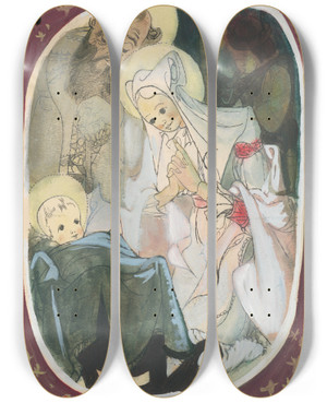 Triptych art skateboard deck of Jn Novk The Birth Of Christ by Jan Novak (1921-1944)