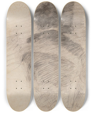 Triptych art skateboard deck of James Ensor Seated Woman Seen From The Back by James Ensor (1860-1949)
