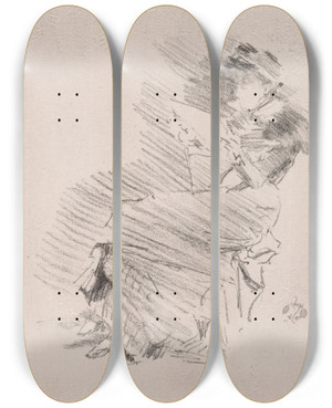 Triptych art skateboard deck of James Abbott Mcneill Whistler Reading by James Abbott Mcneill Whistler (1834-1903)