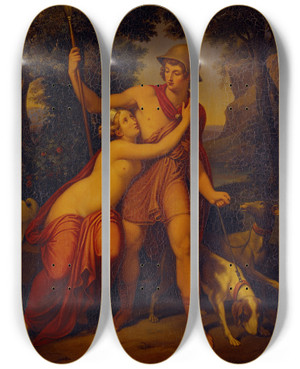 Triptych art skateboard deck of Johannes Riepenhausen Venus And Adonis by Johannes Riepenhausen (1788-1860)
