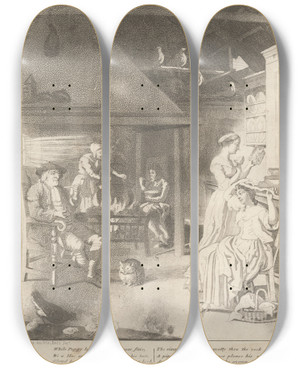 Triptych art skateboard deck of David Allan Glaud And Peggy by David Allan (1744-1796)