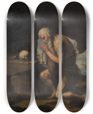 Triptych art skateboard deck of Follower Of Jusepe De Ribera Saint Paul The Hermit by Follower of Jusepe de Ribera (1591-1652)
