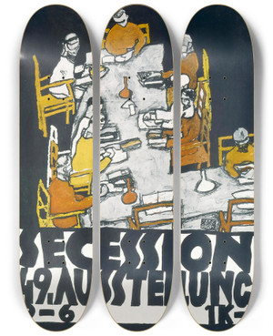Triptych art skateboard deck of Egon Schiele Secession 49 Ausstellung by Egon Schiele (1890-1918)