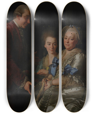 Triptych art skateboard deck of Alexander Roslin The Widow A J Grill With Son And Daughter by Alexander Roslin (1718-1793)