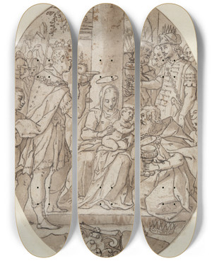 Triptych art skateboard deck of Adam Van Noort Adoration Of Themagi by Adam Van Noort (1561-1641)