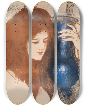 Triptych art skateboard deck of Teodor Axentowicz A Woman With A Vase by Teodor Axentowicz (1859-1938)