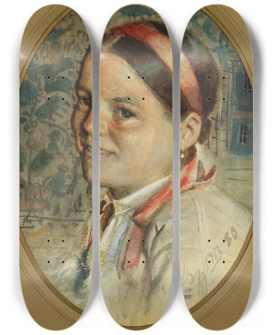 Triptych art skateboard deck of Anders Zorn Head Of A Woman by Anders Zorn (1860-1920)
