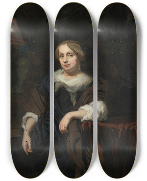Triptych art skateboard deck of Nicolaes Maes Portrait Of A Lady_1 by Nicolaes Maes (1634-1693)
