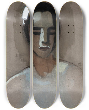 Triptych art skateboard deck of Helene Schjerfbeck The Girl From California by Helene Schjerfbeck (1862-1946)