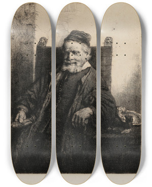 Triptych art skateboard deck of Rembrandt Van Rijn Jan Lutma Goldsmith by Rembrandt Van Rijn (1606-1669)