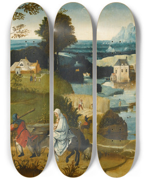 Triptych art skateboard deck of Follower Of Cornelis Massys The Flight Into Egypt by Follower Of Cornelis Massys (1508-1556)
