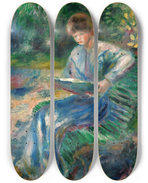 Triptych art skateboard deck of Pierreauguste Renoir Femme Lisant Sur Un Banc by Pierre-Auguste Renoir (1841-1919)