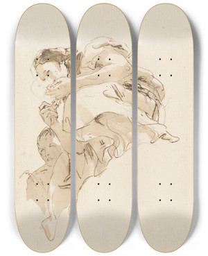 Triptych art skateboard deck of Giovanni Battista Tiepolo Crouching Woman With A Boy Behind Her by Giovanni Battista Tiepolo (1696-1770)