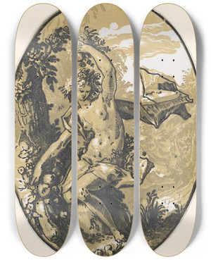 Triptych art skateboard deck of Hendrick Goltzius Proserpina by Hendrick Goltzius (1558-1617)