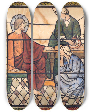 Triptych art skateboard deck of Joakim Skovgaard Kristus I Bethania by Joakim Skovgaard (1856-1933)