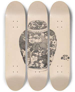 Triptych art skateboard deck of James Abbott Mcneill Whistler Oviform Ginger Jar With Bellshaped Cover by James Abbott Mcneill Whistler (1834-1903)