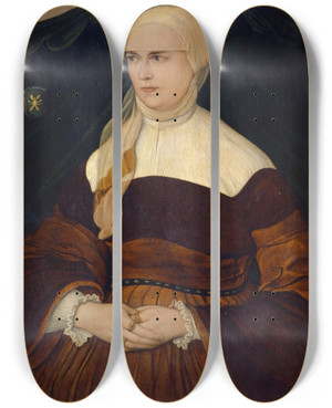 Triptych art skateboard deck of Hans Mielich Portrait Of Anna Hungerl Wife Of The Munich Councillor Joseph Schowinger Von Wyl_2 by Hans Mielich (1516-1573)