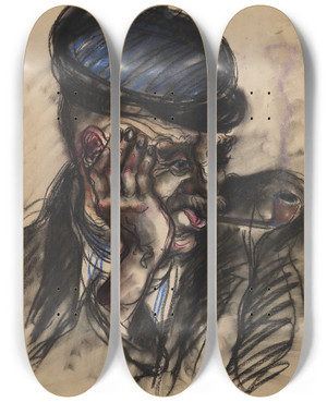 Triptych art skateboard deck of Elfriede Lohsewchtler Portrt Eines Hafenarbeiters by Elfriede Lohse Wachtler (1899-1940)