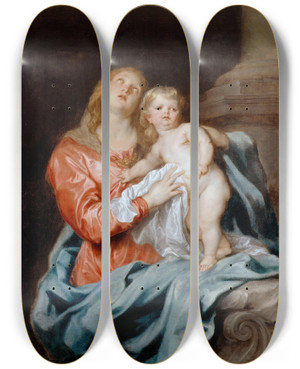 Triptych art skateboard deck of Anthony Van Dyck The Madonna And Child by Anthony Van Dyck (1599-1641)