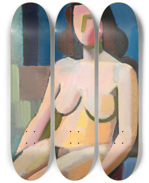 Triptych art skateboard deck of Vilhelm Lundstrm Seated Female Nude_1 by Vilhelm Lundstrom (1893-1950)