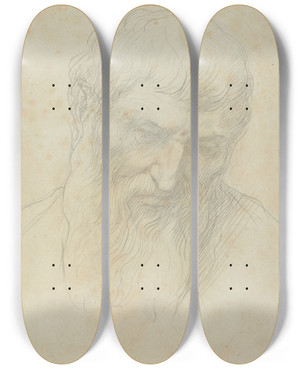 Triptych art skateboard deck of Alphonse Legros Head Of A Man With Curly Hair And Beard by Alphonse Legros (1837-1911)