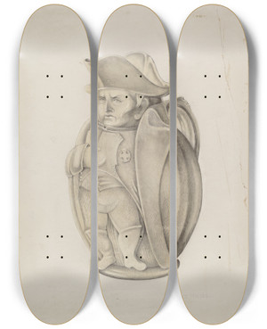 Triptych art skateboard deck of Grace Halpin Napoleon Toby Mug by Grace Halpin