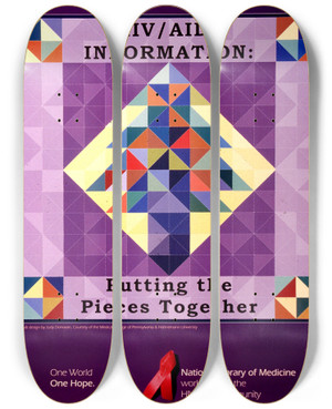 Triptych art skateboard deck of National Library Of Medicine Hivaids Information Putting The Pieces Together by National Library Of Medicine (1836)