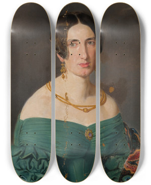 Triptych art skateboard deck of Joseph Hasslwander Frau In Grnem Kleid by Joseph Hasslwander (1812-1878)
