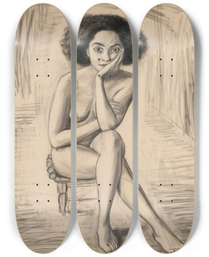 Triptych art skateboard deck of Nils Dardel Aysha by Nils Dardel (1888-1943)