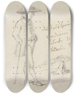 Triptych art skateboard deck of Jakob Frchtegott Dielmann Farmer With A Stick by Jakob Furchtegott Dielmann (1809-1885)
