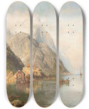 Triptych art skateboard deck of Anders Askevold Geirangerfjord by Anders Askevold (1834-1900)