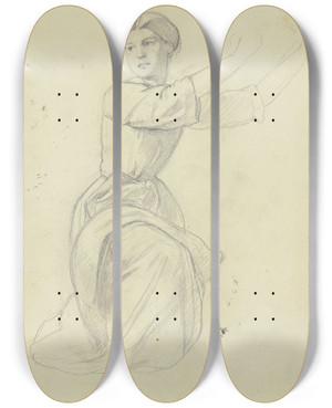 Triptych art skateboard deck of Jakob Becker Kniendes Mdchen Die Arme Hebend_1 by Jakob Becker (1810-1872)
