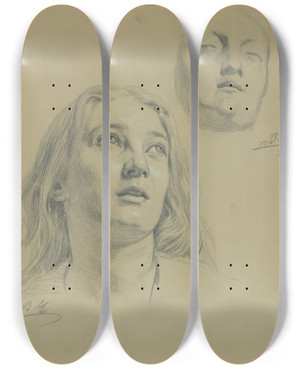 Triptych art skateboard deck of Gyula Benczr Study Of Female Heads by Gyula Benczur (1844-1920) Triptych art skateboard deck of Gyula Benczr Study Of Female Heads by Gyula Benczur (1844-1920)