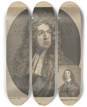 Triptych art skateboard deck of Alexander Bannerman John Wyck And Thomas Wyck by Alexander Bannerman (1730-1780)