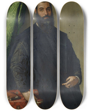 Triptych art skateboard deck of Francesco De Rossi Portrait Of A Man_2 by Francesco de' Rossi (1510-1563)