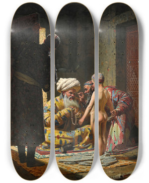 Triptych art skateboard deck of Vasily Vereshchagin The Sale Of The Child Slave by Vasily Vereshchagin (1842-1904)