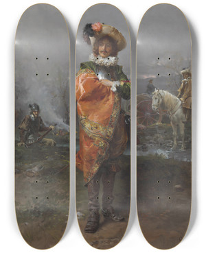 Triptych art skateboard deck of Cesare Auguste Detti A Gentleman In A Cloak by Cesare Auguste Detti (1847-1914)