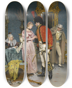 Triptych art skateboard deck of Arturo Ricci The Engagement by Arturo Ricci (1854-1919)