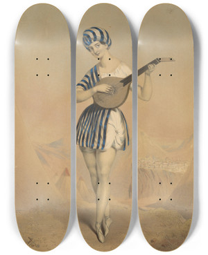 Triptych art skateboard deck of William Drummond Celeste As The Arab Boy by William Drummond (1800-1850)