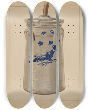 Triptych art skateboard deck of Charles Caseau Churn_1 by Charles Caseau (1880)